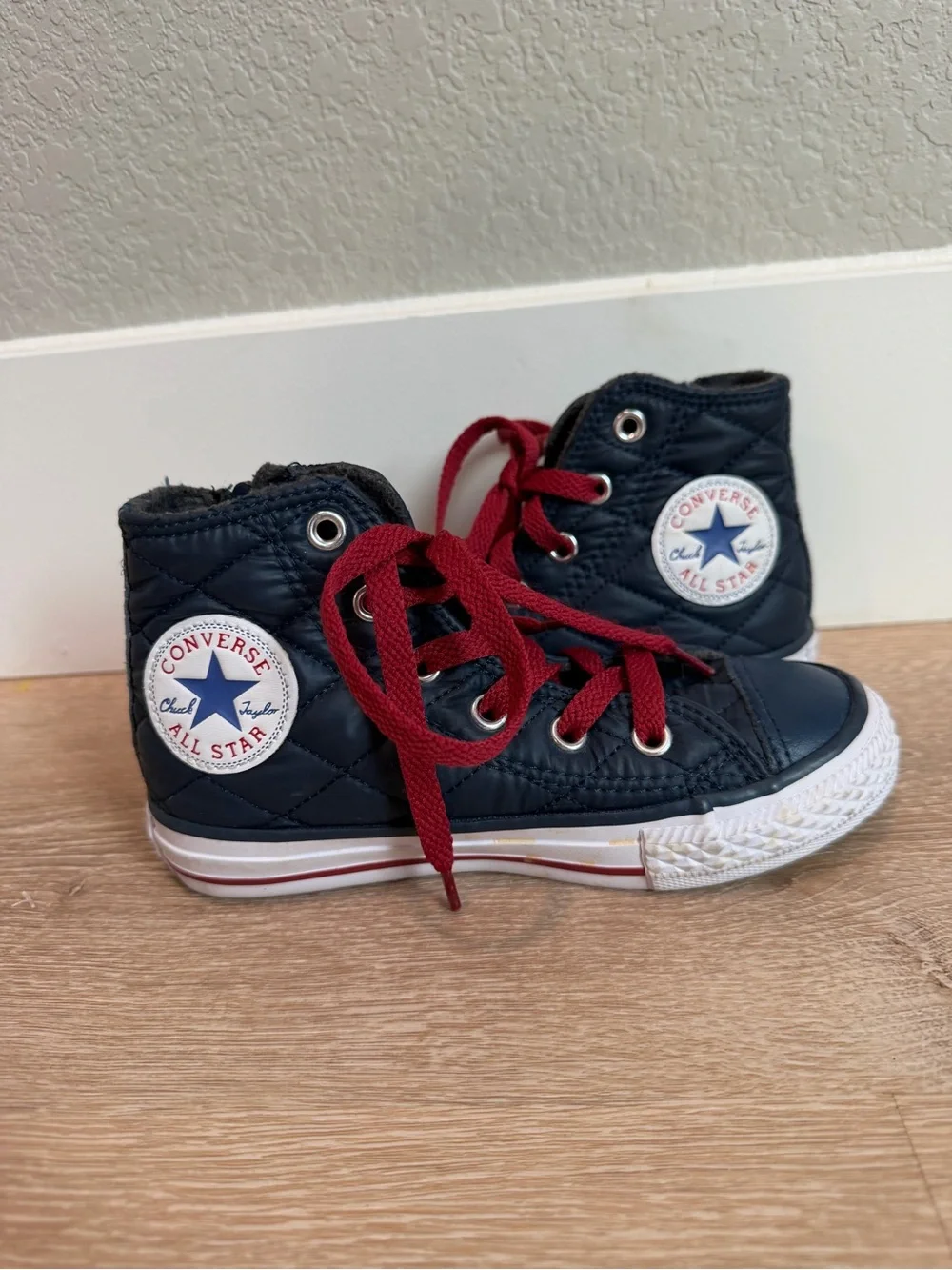 Converse Kids Navy Quilted High-Top Sneakers with Red Laces